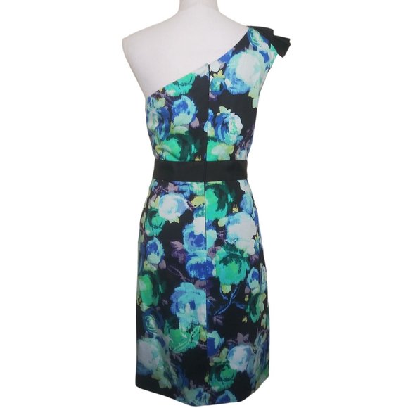 Eliza J Blue Floral One Shoulder Dress Tulip Hem Pockets 12 - Picture 3 of 5